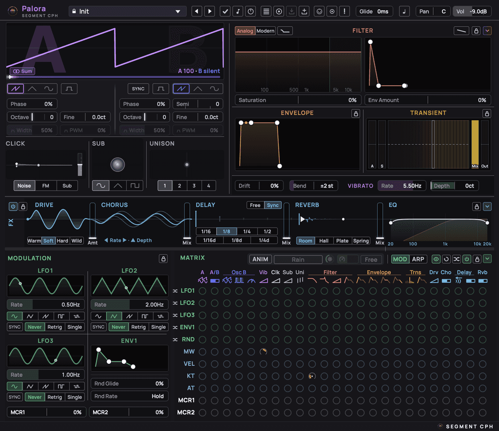 The Palora synthesizer interface.