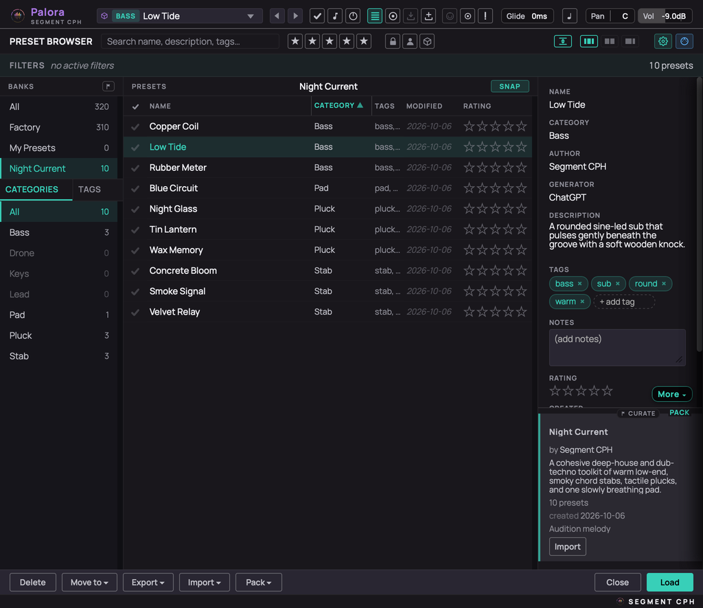 Palora's preset browser