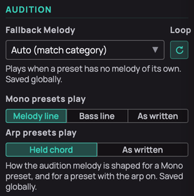 The Audition settings